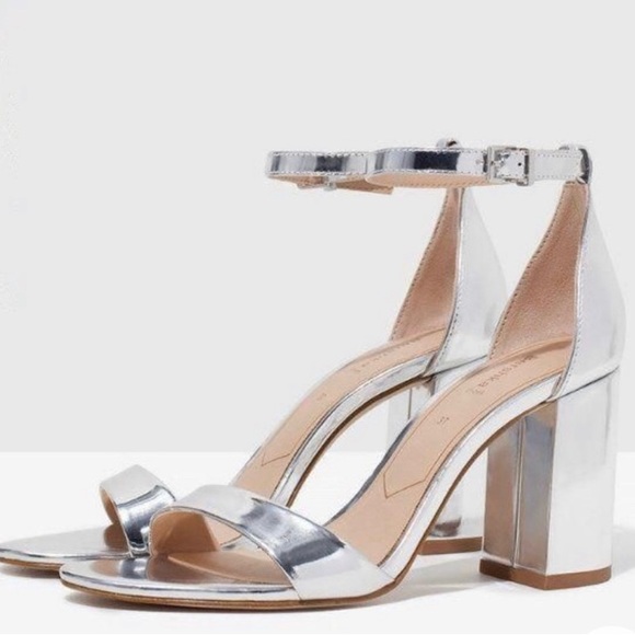 Silver Madden Girl Block Heeled Sandals, sz 8 - Picture 1 of 5